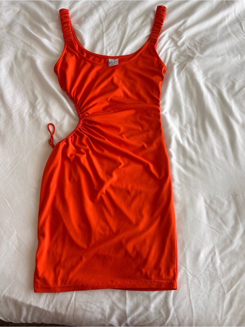 Selfie Leslie Orange Ruched Cutout Mini Dress